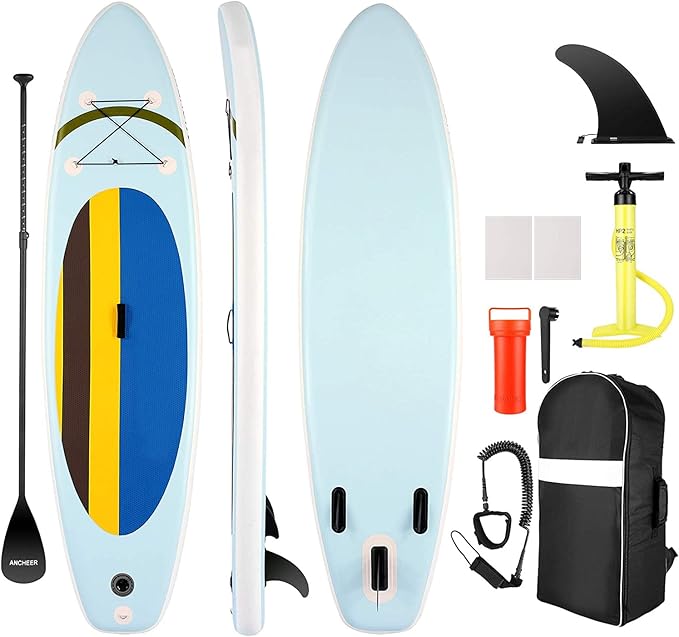 ANCHEER iSUP Inflatable Stand Up Paddle Board 10', Non-Slip Deck, Military Grade PVC iSUP Boards Complete Kit Package Plus...