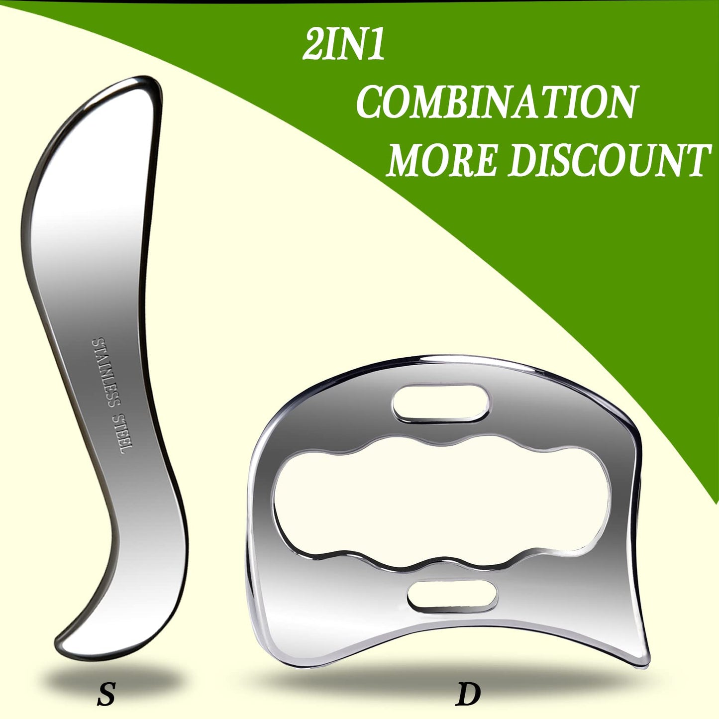 BYYDDIY 2 in 1 Stainless Steel Muscle Scraper Tools Set Gua Sha Massage Scraper Scraping Tool