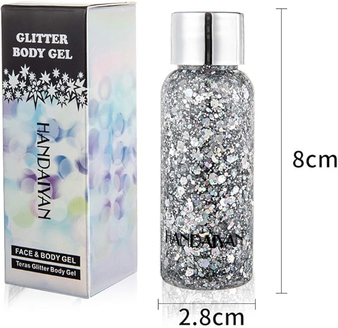 Mermaid Sequins Body Glitter Gel, Make Up Long Lasting Glitter for Body Face Hair Eyeshadow, Music Festival Party Carnival Long Lasting Face Glitter, No Glue Needed and Easy to Remove. (Green)