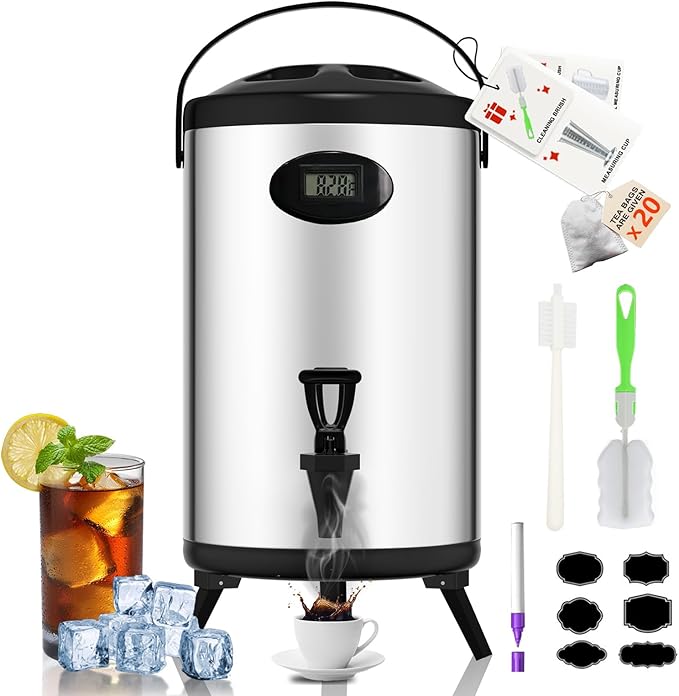 3 Gallon Insulated Beverage Dispenser - [Temperature Display] Cooler Drink Dispenser for Parties, Thermal Hot Water Dispen...