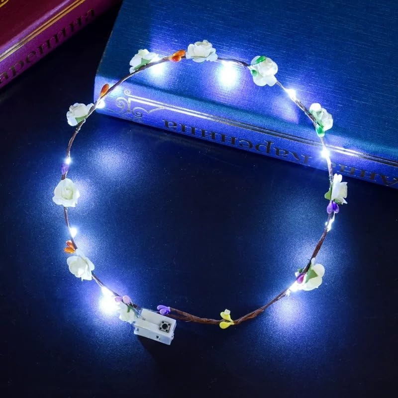 LEEMASING Led Light Women Flower Girl Headband Glow Blinking Crown Hair Wreath For Girls Women Wedding Festival Christmas ...