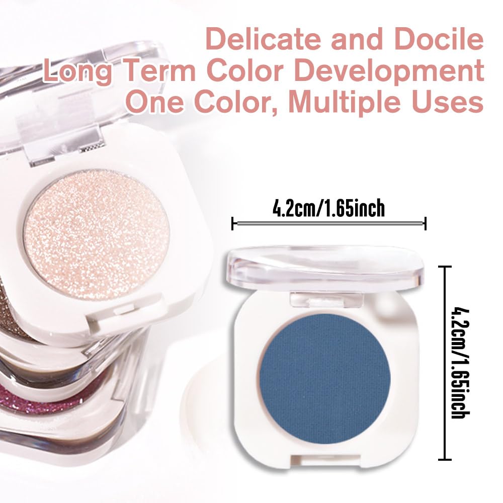 WanTuoluo Blue Matte Eyeshadow Palette for Women, Single Monochrome Eye Shadow Makeup, Shiny Pressed Powder, Blendable Natural s
