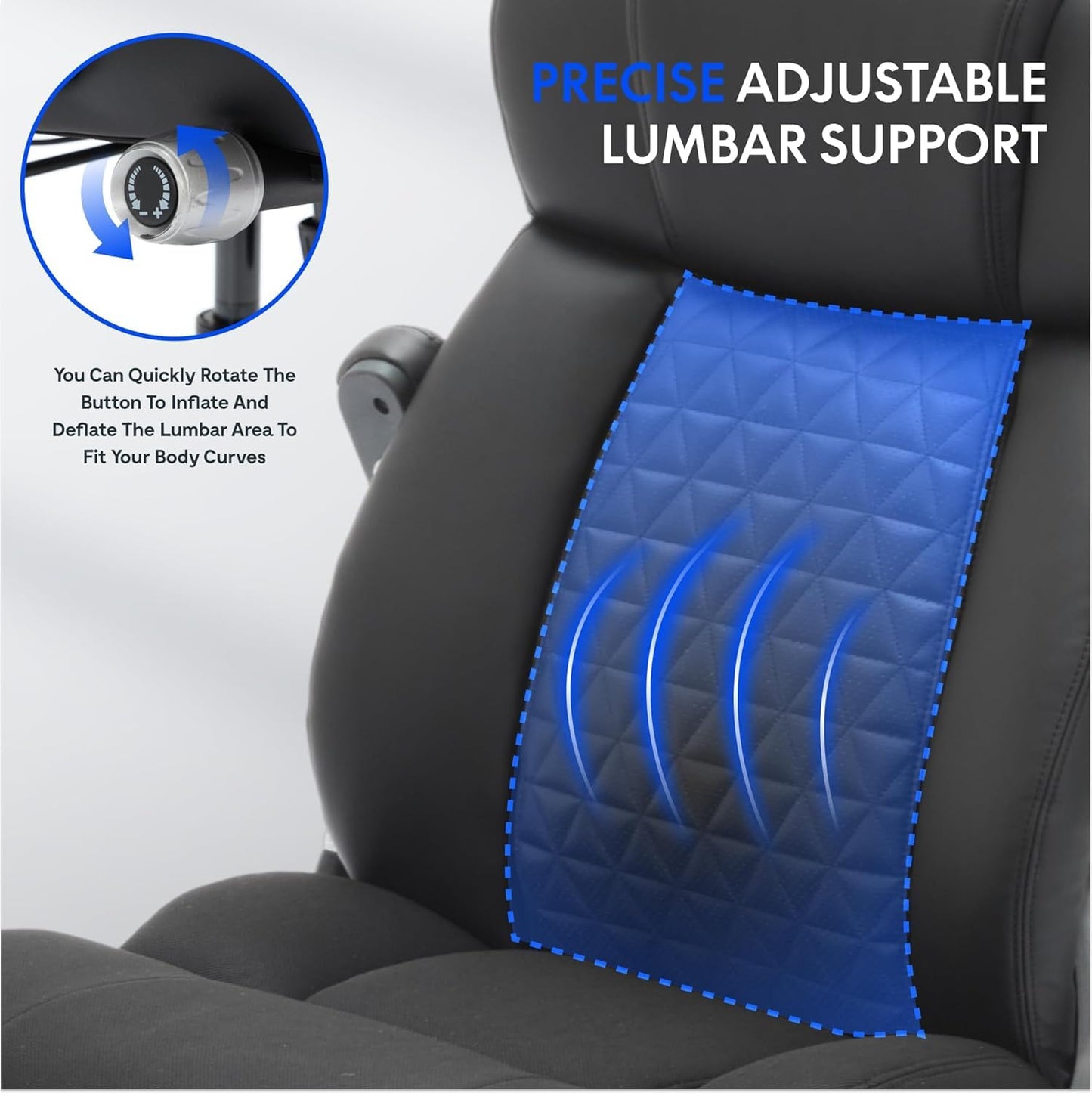 600lbs Big and Tall Office Chair with Flip Arms, Wide Plus Size Chair with Adjustable Lumbar Support for Heavy People, Ergonomic Chair with Breathable Leather, Quiet Rubber Wheels, Black