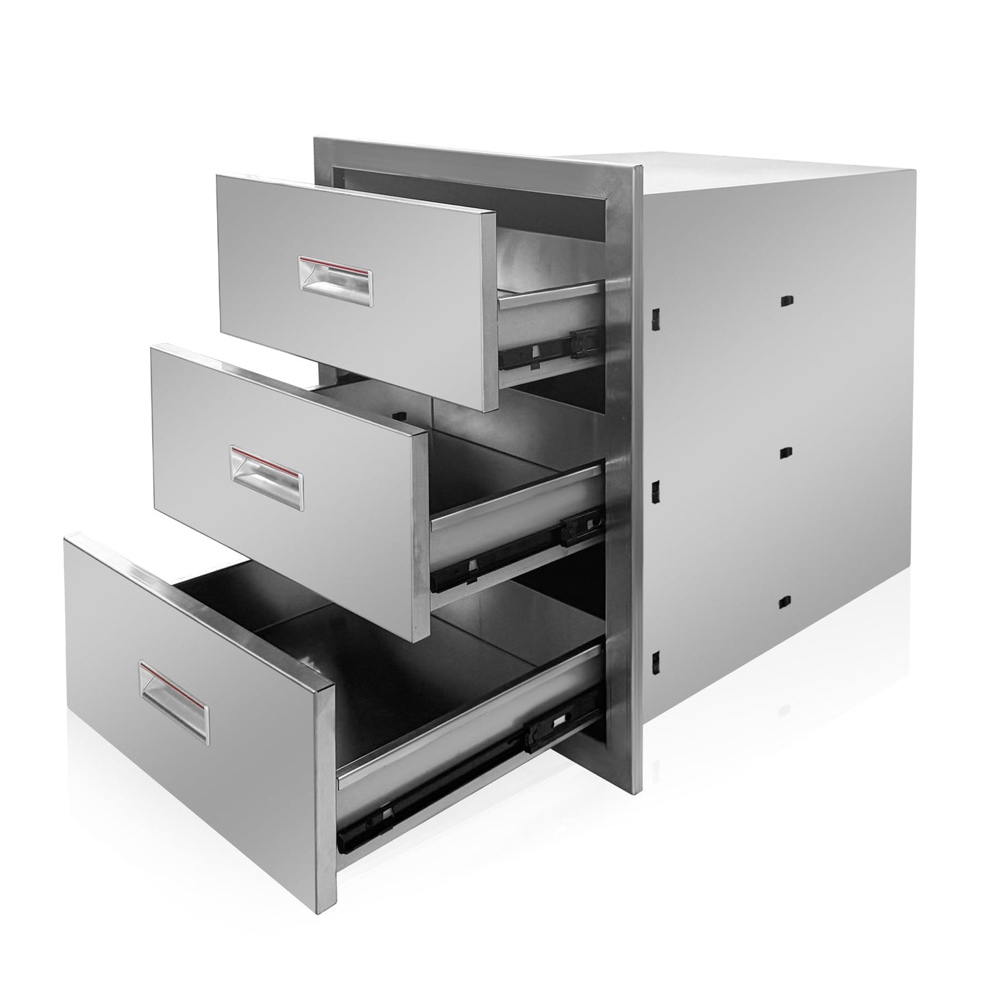 Fsehyue Outdoor Kitchen Triple Layer Drawer 16'' W x 21.6'' H x 18'' D Flush Mount BBQ Access Drawers Stainless Steel BBQ Island Drawers with Handle Suitable for Outdoor Kitchen Island Grill Station