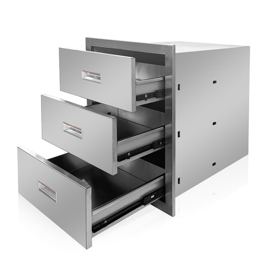 Fsehyue Outdoor Kitchen Triple Layer Drawer 16'' W x 21.6'' H x 18'' D Flush Mount BBQ Access Drawers Stainless Steel BBQ Island Drawers with Handle Suitable for Outdoor Kitchen Island Grill Station