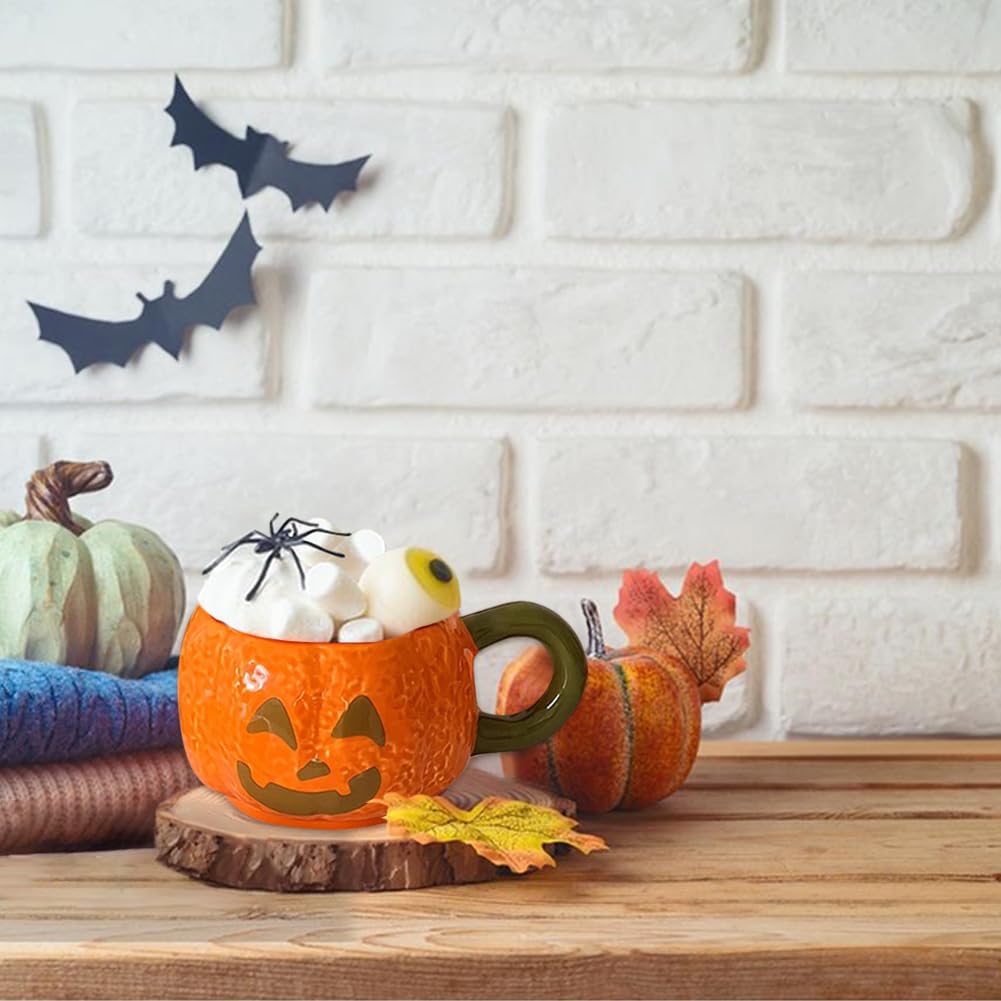 Halloween Pumpkin Ceramic Coffee Mug with Lid Cute Ghost Coffee Mug with Handle for Halloween Party Decoration (Ghost)