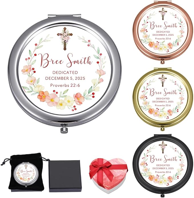 Eunigem Personalized Compact Flower Mirror for Women-Makeup Small Purse Mirror Custom Gift for Girls Women Christians (Flower Color-2)
