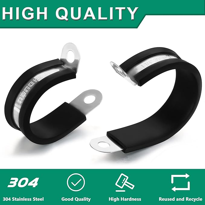 100PCS Cable Clamps 5/16 Inch 304 Stainless Steel Cable Clamps Rubber Coated Cushioned Insulated Cable Clamp,Automotive Wire Clamps,Pipe Clamps,Metal Clamp for Tube,Wire Cord Installation(8mm)