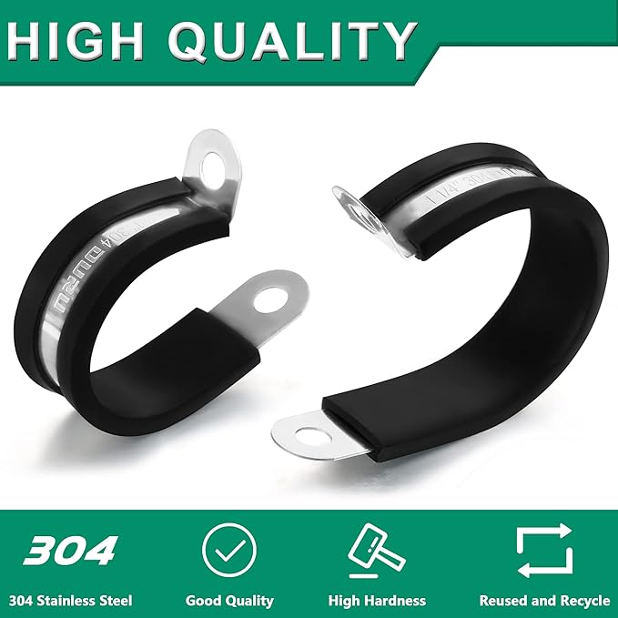 46PCS Cable Clamps Assortment Kit,Stainless Steel Rubber Coated Cushioned Insulated Cable Clamp,Automotive Wire Clamps,Pipe Clamps,Metal Clamp in 6 Sizes—1/2'' 1'' 1-1/4'' 1-1/2'' 1-3/4'' 2''