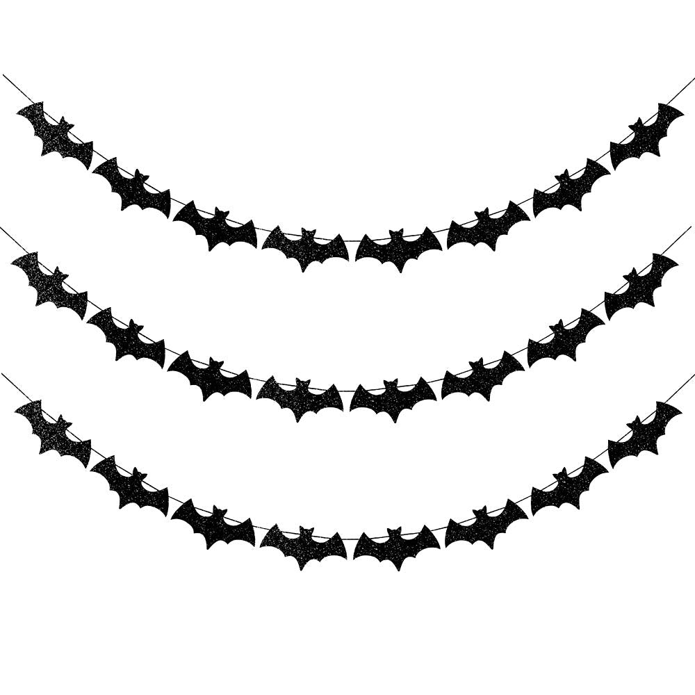 Black Glittery Bat Garland Halloween Garland Decoration for Haunted Home, Pack of 3 by Baryuefull