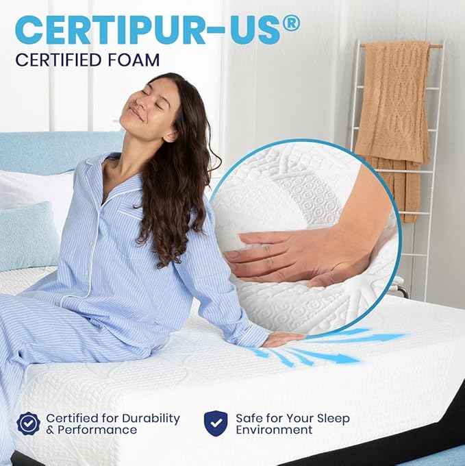 Cool Gel Chill 14 Inch Medium Firm Memory Foam Mattress Twin XL Size, with Bonus Cool Gel Memory Foam Bed Pillow, 14" with Pressure Relief, CertiPUR-US Certified, Cooling Twin XL Mattress in a Box