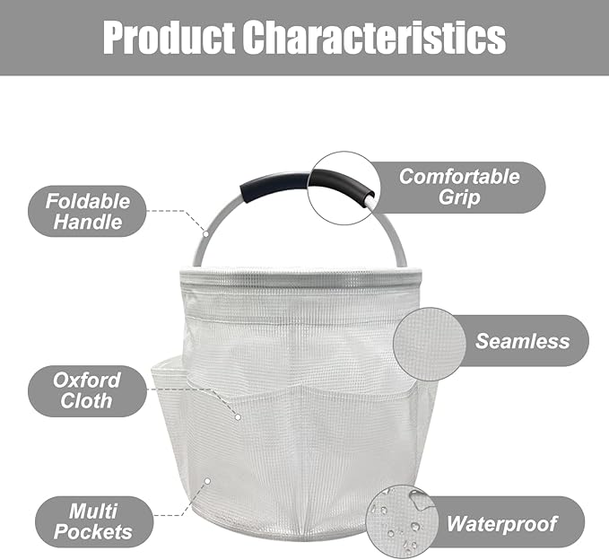 Qivine Cleaning Caddy for Cleaning Supplies, 17L Cleaning Supply Caddy with Handle Foldable Cleaning Supplies Organizer Bucket Tool Bag Organizer Cleaning Products Organizers for Home, Garden (White)