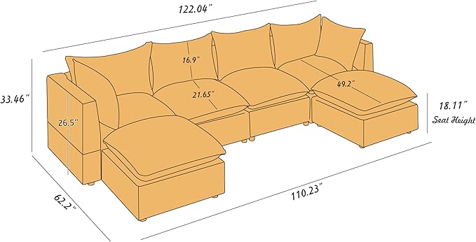 VANOMi Modular Sectional Sofa, Fully Modular Convertible Sleeper Sectional Couch with Reversible Chaise, 6 Seater for Living Room