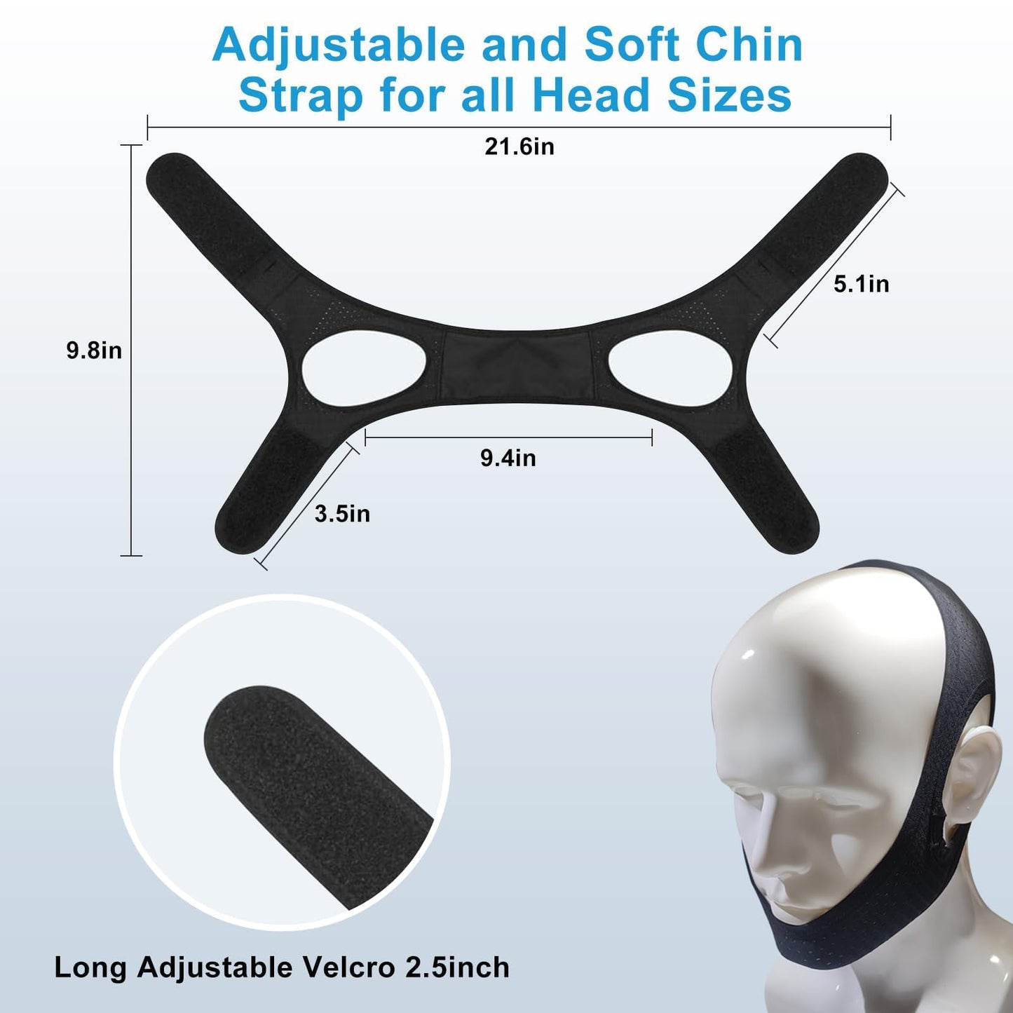 Anti Snoring Devices - Chin Strap for Sleeping - Simple and Effective Stop Anti Snoring Chin Strap - Adjustable Airflow Jaw Strap - Snoring Solution for Women and Men - Black7AB