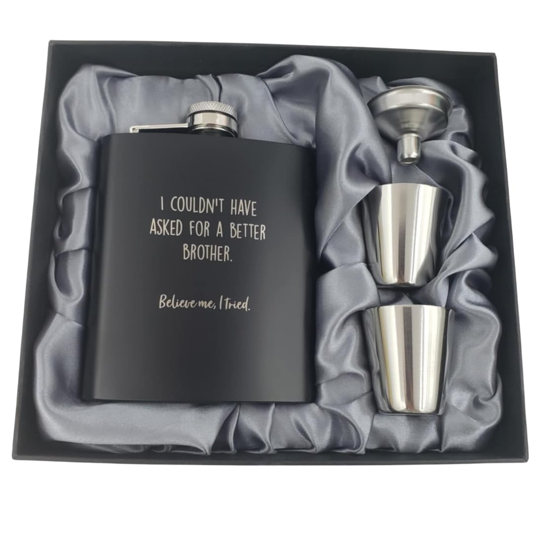 Birthday Gifts for Brother Adult, Brother Gifts from Sister Funny, Brother of the Bride Gifts, Gifts for Brothers, Funny Gifts for Brother, Gag Gifts for Brother, Better Brother I Tried Flask