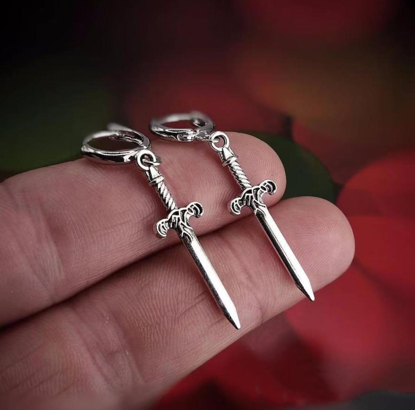 Sword Earrings for Women Men Gothic Dagger Earrings Punk Knife Earrings Silver Huggie Hoop Earrings Sword Dangle Earring Jewelry for Women Men (short)