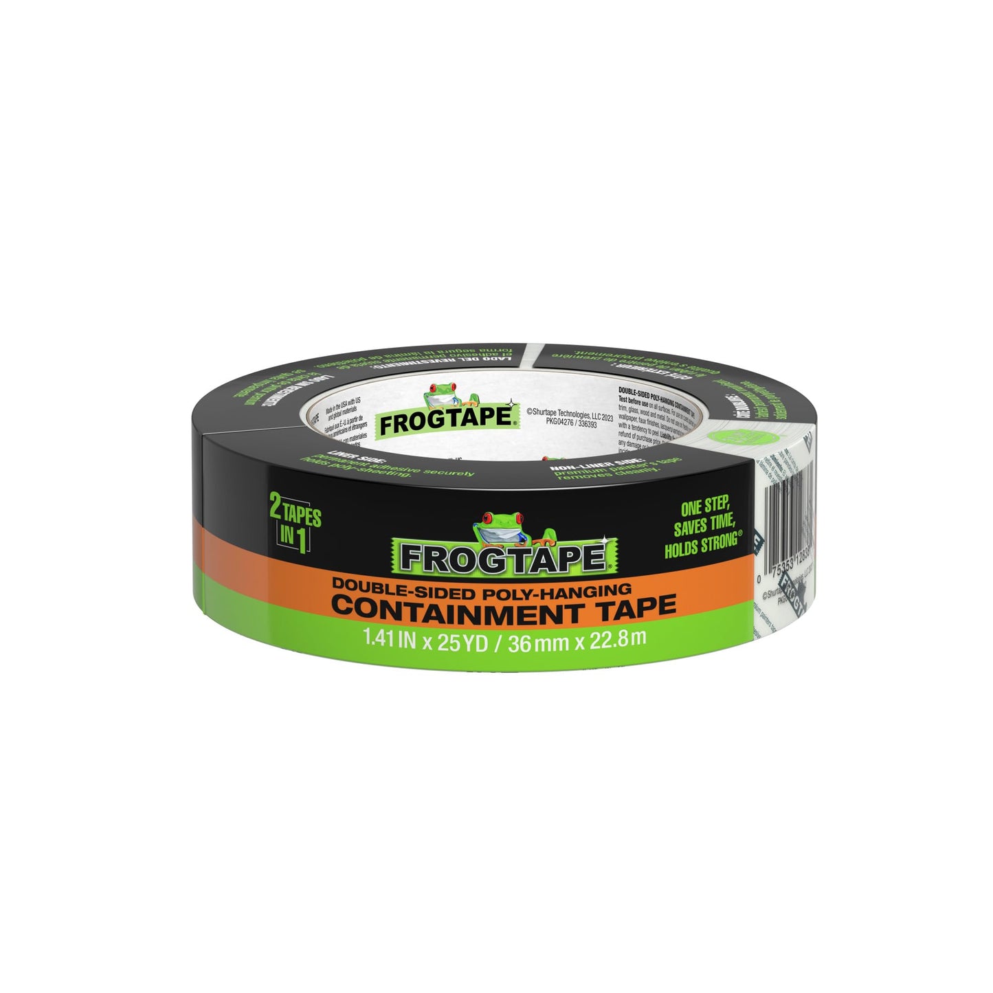 FrogTape DS 154 Premium Grade, Double-Sided Poly-Hanging Containment Tape, Sticks to Plastic Sheets, for Remodeling and Remediation, 36mm x 25yds, Natural, 1 Roll (243049)