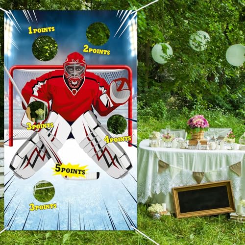 Ice Hockey Toss Games Decorations Banner Backdrop Background Hockey Theme Decor for Indoor Outdoor Hockey Fans Birthday Pa...