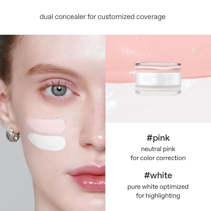glow not dry concealer #pink #white | covers discoloration from skin blemishes | highlighting for nose bridge | full-coverage | dual-color&use | melt-in texture | 0.4 oz | beige