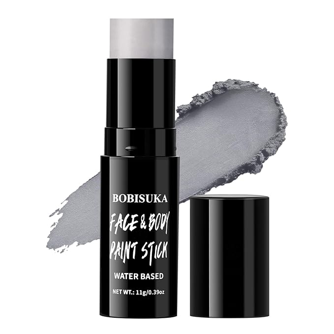 BOBISUKA Grey Face & Body Paint Stick Water-Based Washable Face Paint Makeup Stick for Halloween Skeleton, Skull, Zombie, Vampire, Cosplay, SFX, Sports Eye Black & Costume Party