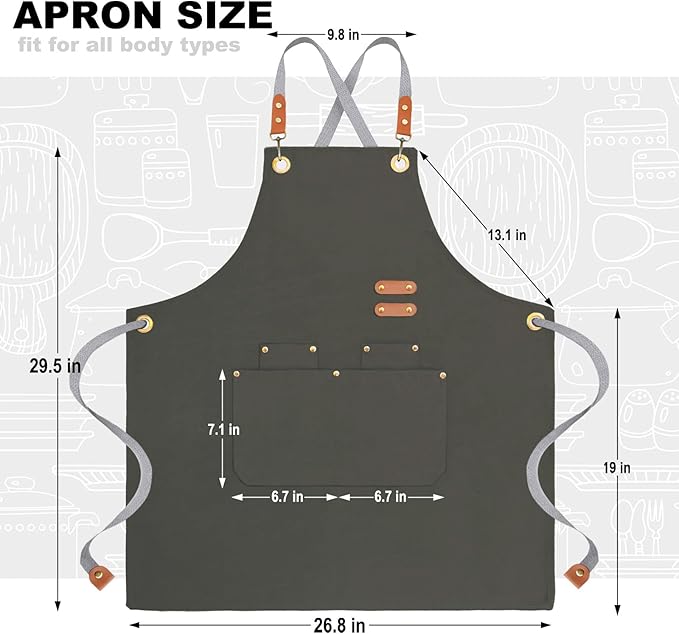 chef apron bib tool apron for man woman cross back straps with 4 pockets for kitchen cooking gardening baking working