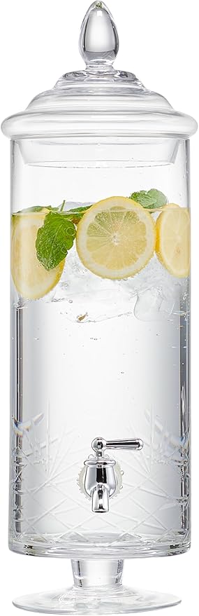 Fifth Avenue Crystal Beverage Dispenser for Countertop - 1 Gallon Large Glass Drink Dispenser w/Spigot & Lid - Party Drink...