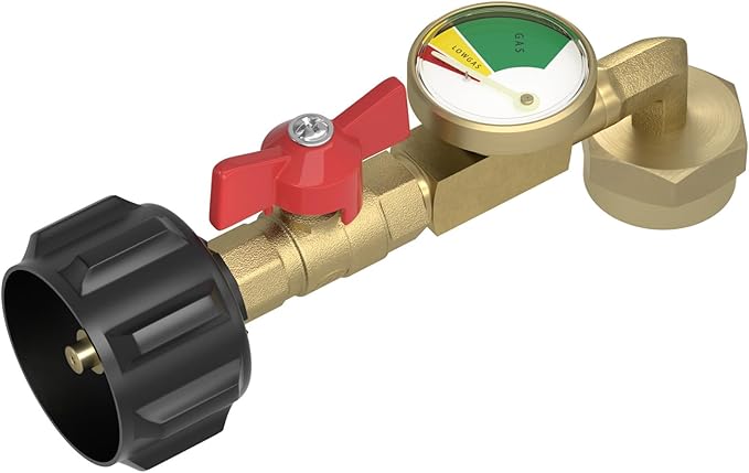 Rushare Upgraded Propane Refill Adapter for 1 lb. Tanks, with Valve and Gauge, Fill 1 lb Bottles from 20 lb Tank, 90-Degre...