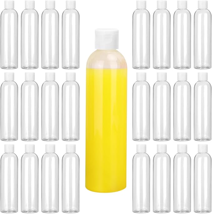 25 Pack 8 oz Plastic Bottles with White Top Caps, Clear Empty Bottles, Cosmetic Containers for Lotion and Shampoo, Cream, Travel-Friendly Bottles, BPA-Free for Liquids and Personal Care