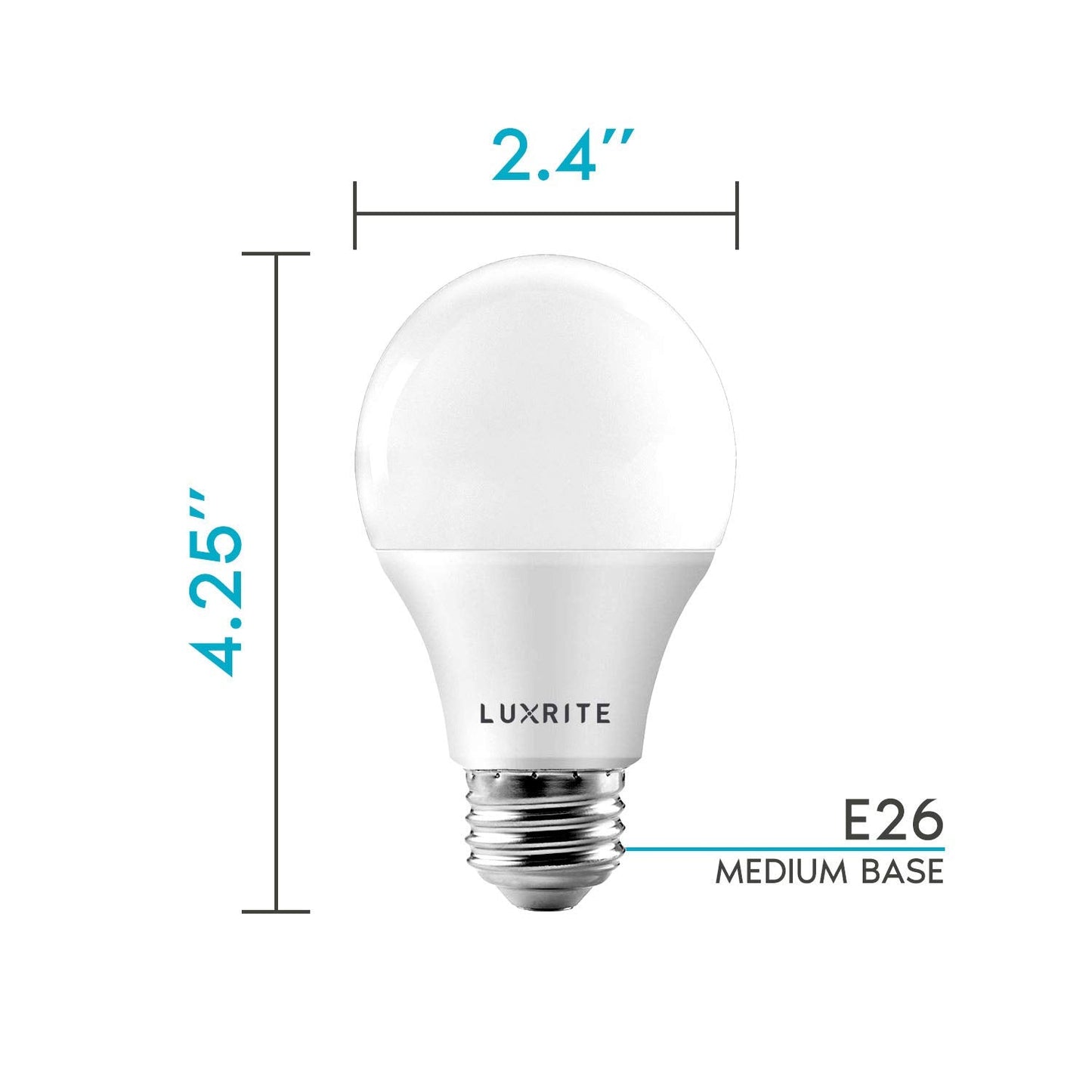 LUXRITE A19 LED Light Bulb 60W Equivalent, 3000K Soft White Dimmable, 800 Lumens, Standard LED Bulb 9W, E26 Base, Energy Star, Enclosed Fixture Rated, Perfect for Lamps and Home Lighting (4 Pack)