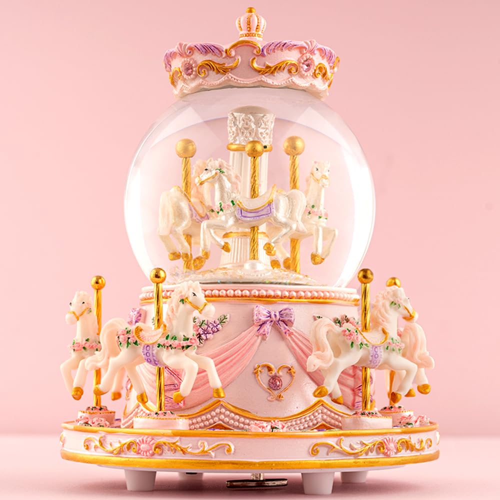 You are My Sunshine Snow Globe Music Box Daughter Birthday Gifts for Women Girls Friend Sister, Christmas Xmas Valentine Snow Globe Granddaughter Carousel Horse Music Box Gifts