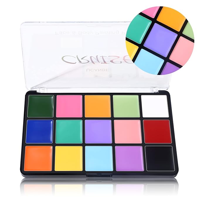 UCANBE Face Body Paint Oil, 15 Macaron Colors Professional Makeup Palette - Non Toxic Hypoallergenic Safe Facepaint for Halloween, Cosplay Costumes, Parties and Festivals