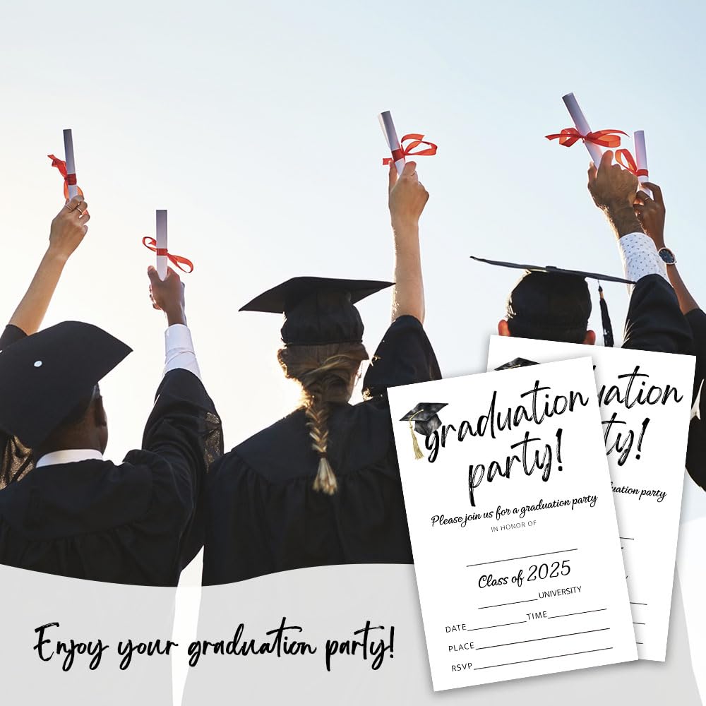 YKYENR 4"x6" Graduation Invitation - 20pcs Invites Card With Envelope - University, Master Graduation Fill-in Style Invitation Card - Class Of 2025 Congratulations Graduation Party Supplies - A01