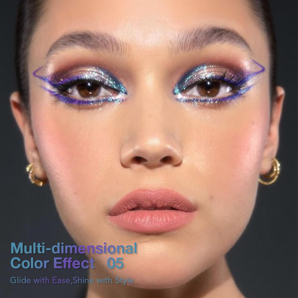 evpct Chameleon Duo Chrome Liquid Eyeliner, Teal Sapphire Blue Glitter Metallic Shimmer Liquid Eyeliner, Multichrome Color Shift