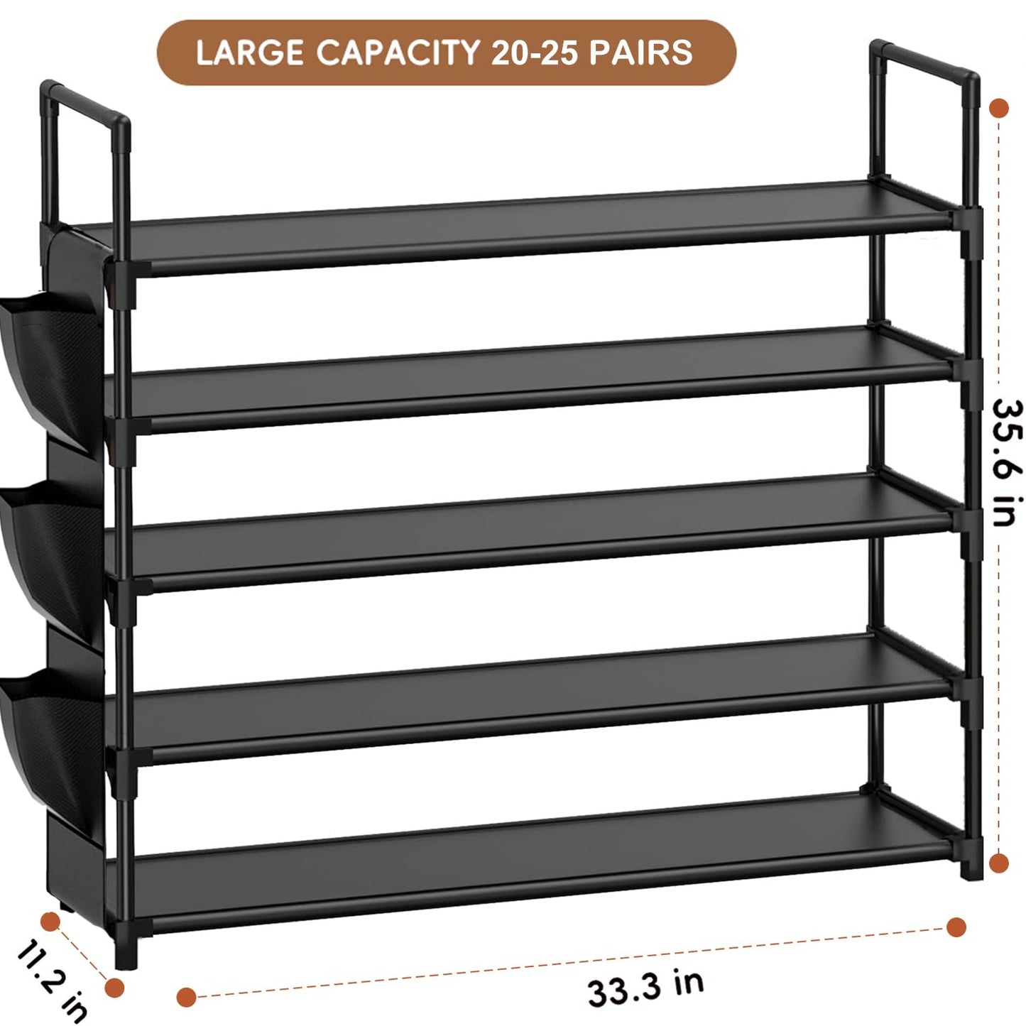 OYREL Shoe Rack 5 Tier Shoe Organizer Storage 20-25 Pairs Shoes Rack for Closet Shoes Rack Organizer Entryway Shoe Holder Space Saving Shoe Shelf Shoe Stand Large Tall Shoes Tower Garage Door