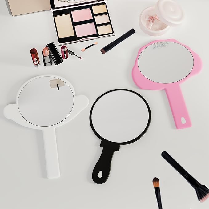 Handheld Mirror, Big + Small 2-Pcs Compact Hand Mirrors with Handle, Bathroom, Barber & Makeup, Travel, Pocket-Sized Mirror, Hanging, Hand Held (Black, 7.09" Lx 9.06" W)