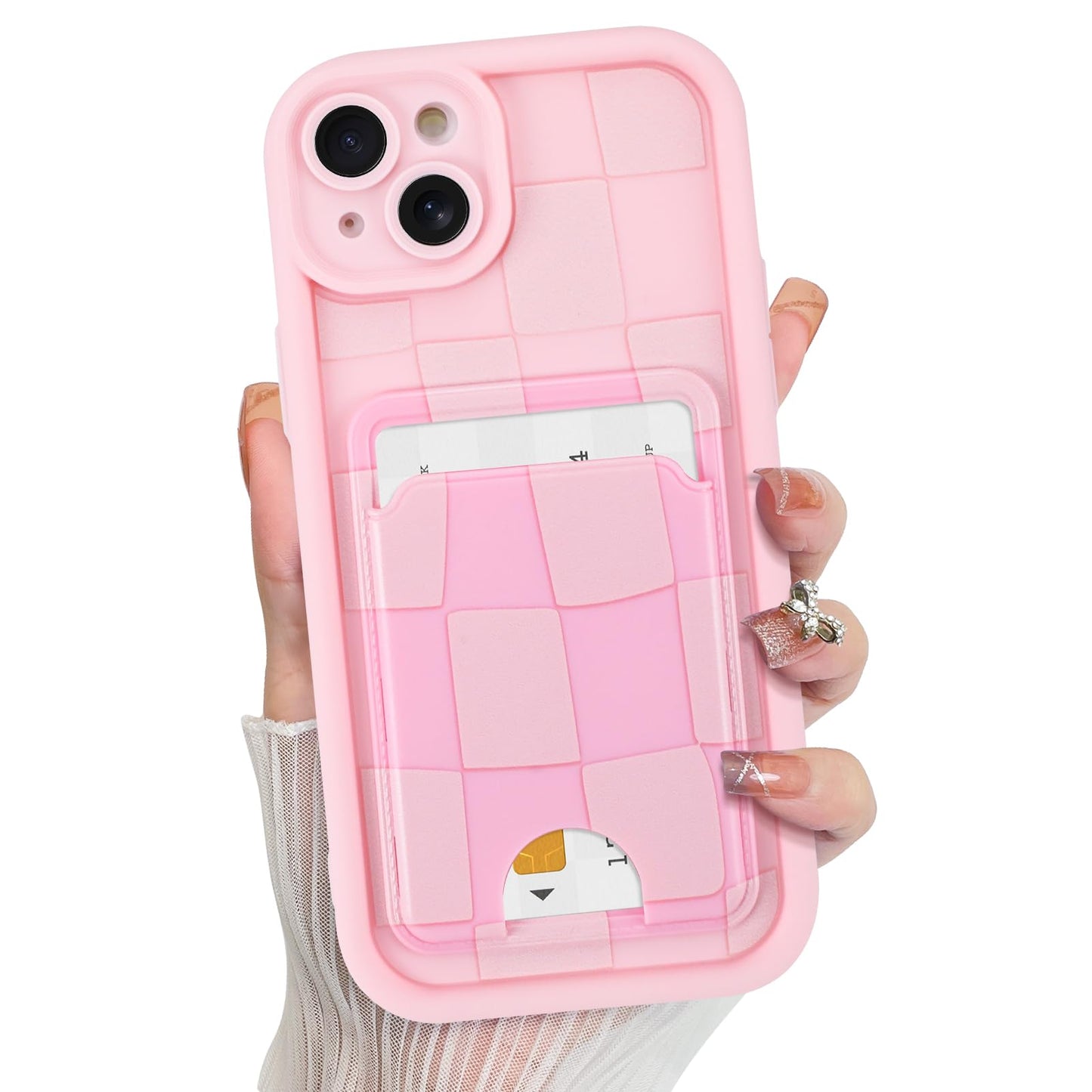 Kanghar Compatible With Iphone 14 Case, Wallet Silicone Checkered Cute Pattern, Card Holder Camera Protection Soft Slim Shockpro
