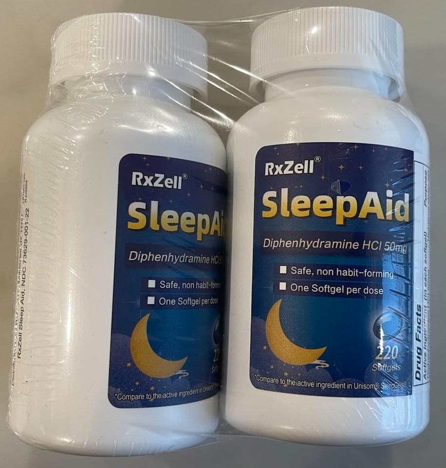 RXZELL Sleep Aid, Diphenhydramine Softgels 50mg, Easy-to-Swallow, Supports Deeper Restful Sleeping, Non Habit-Forming (220 Counts | Pack of 2)