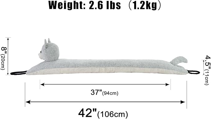Marwood Under Door Draft Stopper Decorative Wind Stopper 42 inch for Door & Window, Weighted Animal Air Draft Stopper Snake Noise Blocker for Bottom of Door with Hanging Loops - Grey Cat