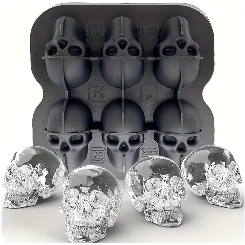 DakGagMah Skull Ice Cube Mold, 6-Cavity Silicone Ice Tray for Whiskey, Cocktails, and Beverages, Food-Grade Flexible Ice Maker for Halloween & Party Drinks, Easy Release & Dishwasher Safe
