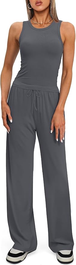 Darong Women's 2 Piece Outfits Lounge Sets Sleeveless Tank Tops Wide Leg Pants Sets Tracksuits Match Sets