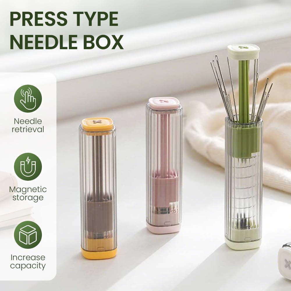 New Sewing Needle Case, Hand Sewing Needle Sewing Tool Set Threader Unthreader Tool, Upgrade Multi-Purpose Large-Eye Stitching Needle and Thread Kit for Leather (White)