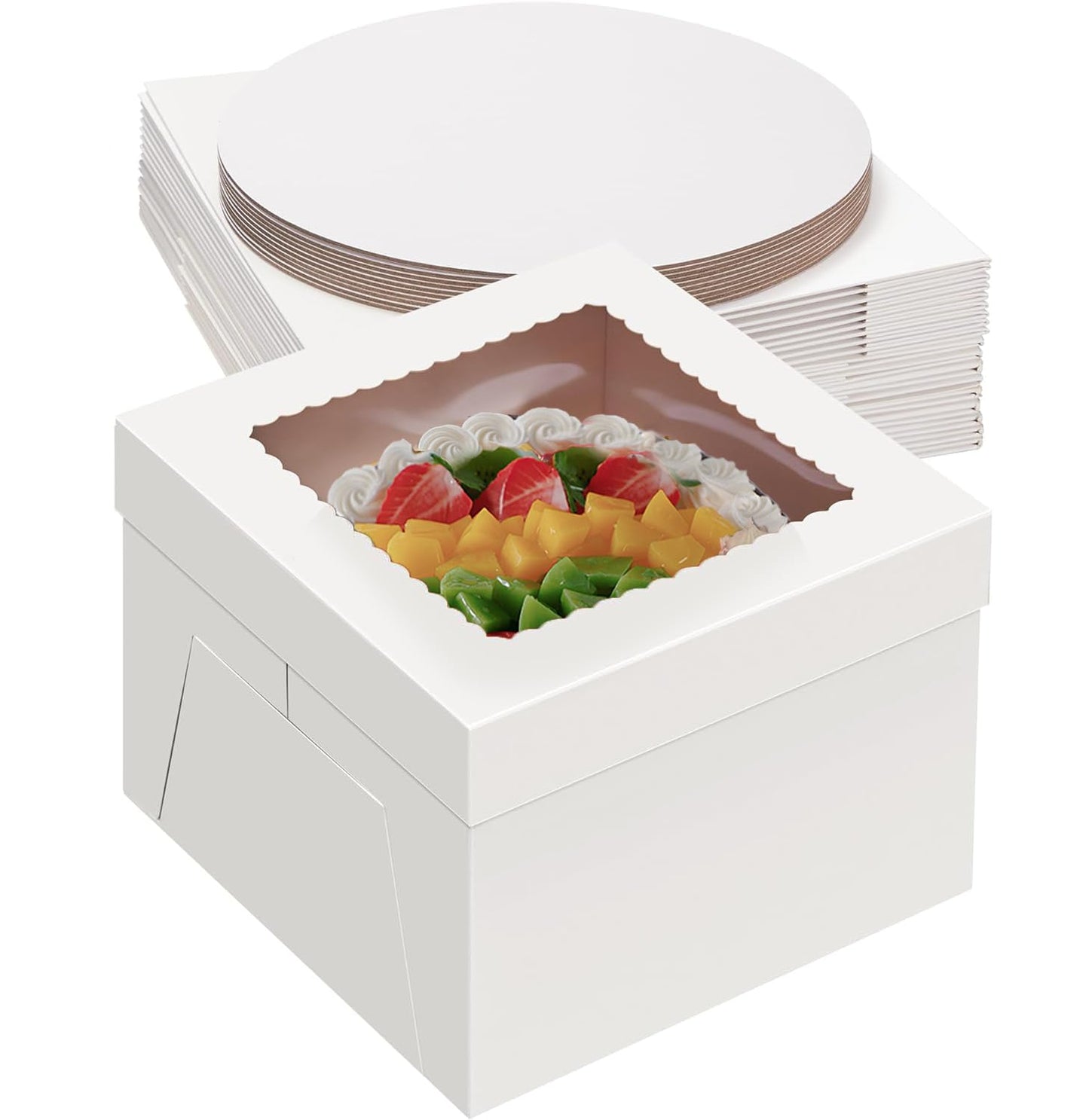 Packpal 20Pack 12 Inch Cake Boxes With Cake Boards (10 boxes & 10 boards), 12X12X8 Inch White Bakery Boxes With Windown For Cajas Pasteles, Cookie, Pastries,Pie, Wedding, Birthday, Valentines Day
