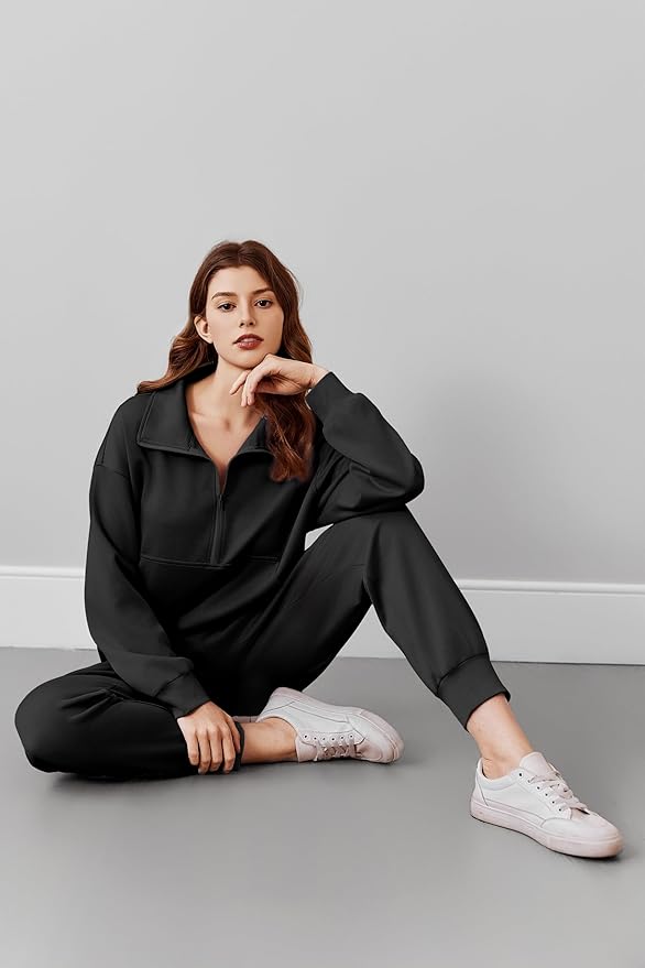 PINSPARK 2 Piece Sets for Women 2025 Fall Travel Outfits Long Sleeve Tracksuit Joggers Sets Half Zip Sweatsuit Matching Set