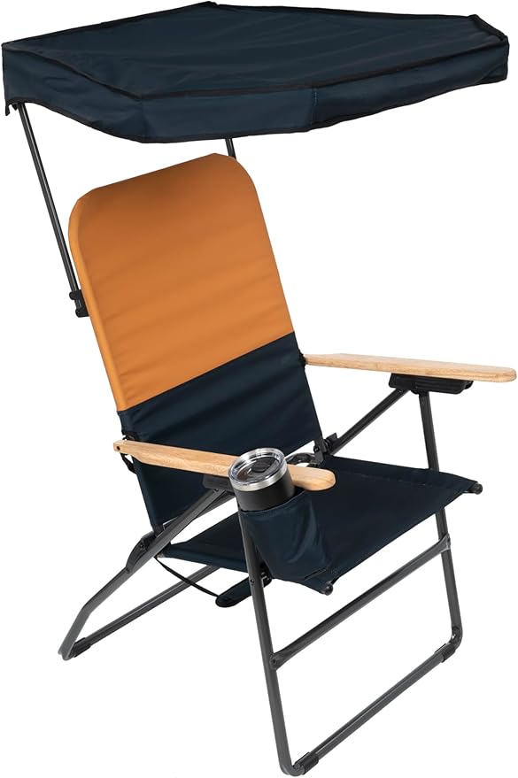 Camp & GO MaxShade Outdoor Oversized Heavy Duty Comfort Folding Camping Chair, Orange and Navy