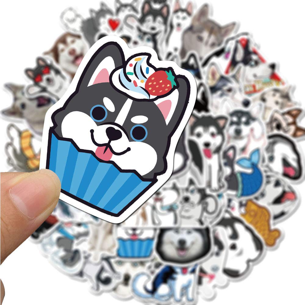 Cute Funny Siberian Husky Dog Stickers, 50PCS Dogs Vinyl Stickers for Laptops,Water Bottles,Phone,Cartoon Animals Gifts Stickers,Bumper Stickers Decals(Siberian Husky)
