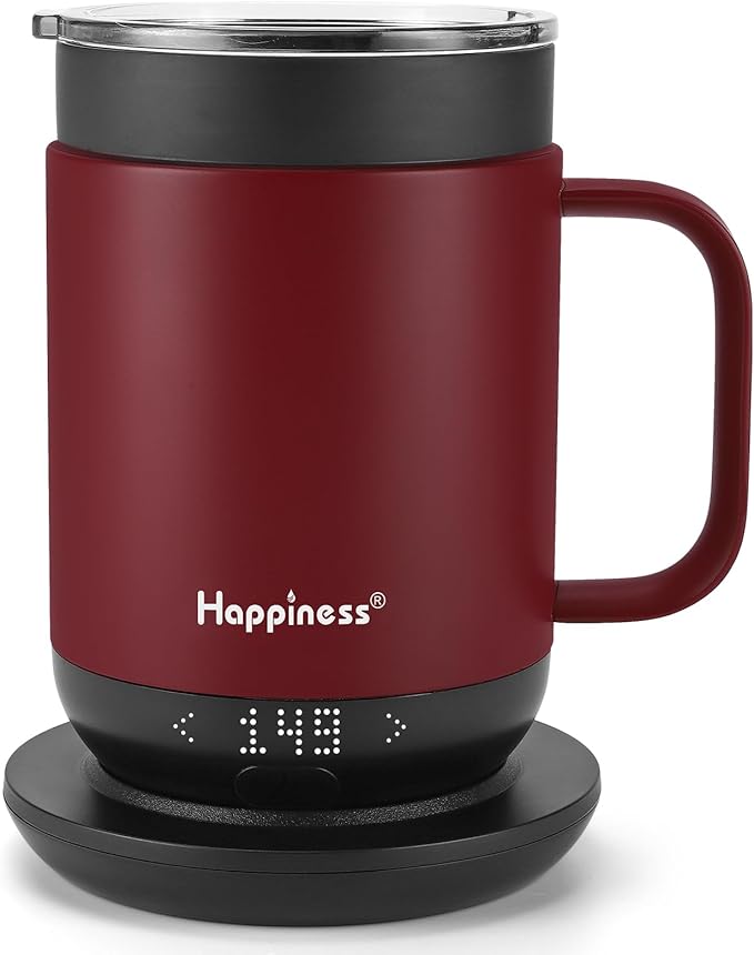 Happiness Smart Heated Coffee Mug,16oz Rechargeable Electric Self Heating Temperature Control Coffee Cup