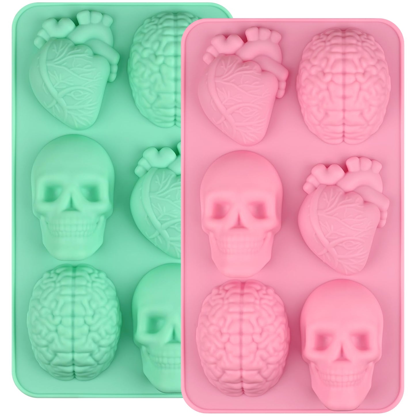 Actvty Skull Heart and Brain Silicone Molds, 3D Human Organ Soap Molds, 2 Pcs Halloween Baking Mold for DIY Cake, Chocolate, Jello, Ice Cube, Soap, Resin, Candle, Halloween Decoration