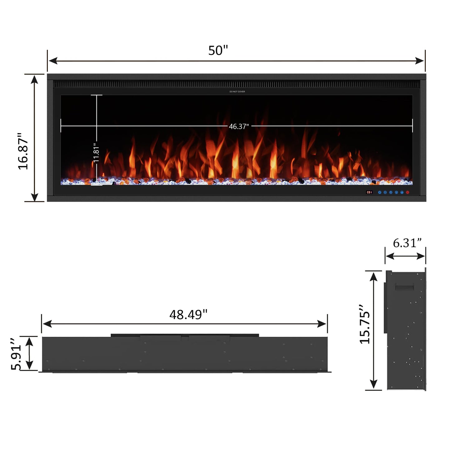 Benrocks 50'' WiFi-Enabled Electric Fireplace Insert - Alexa & App Control, 13 * 13 * 3 Color Combinations, Smart Fireplace Heater, Timer, Logs & Crystals Included, 750/1500W