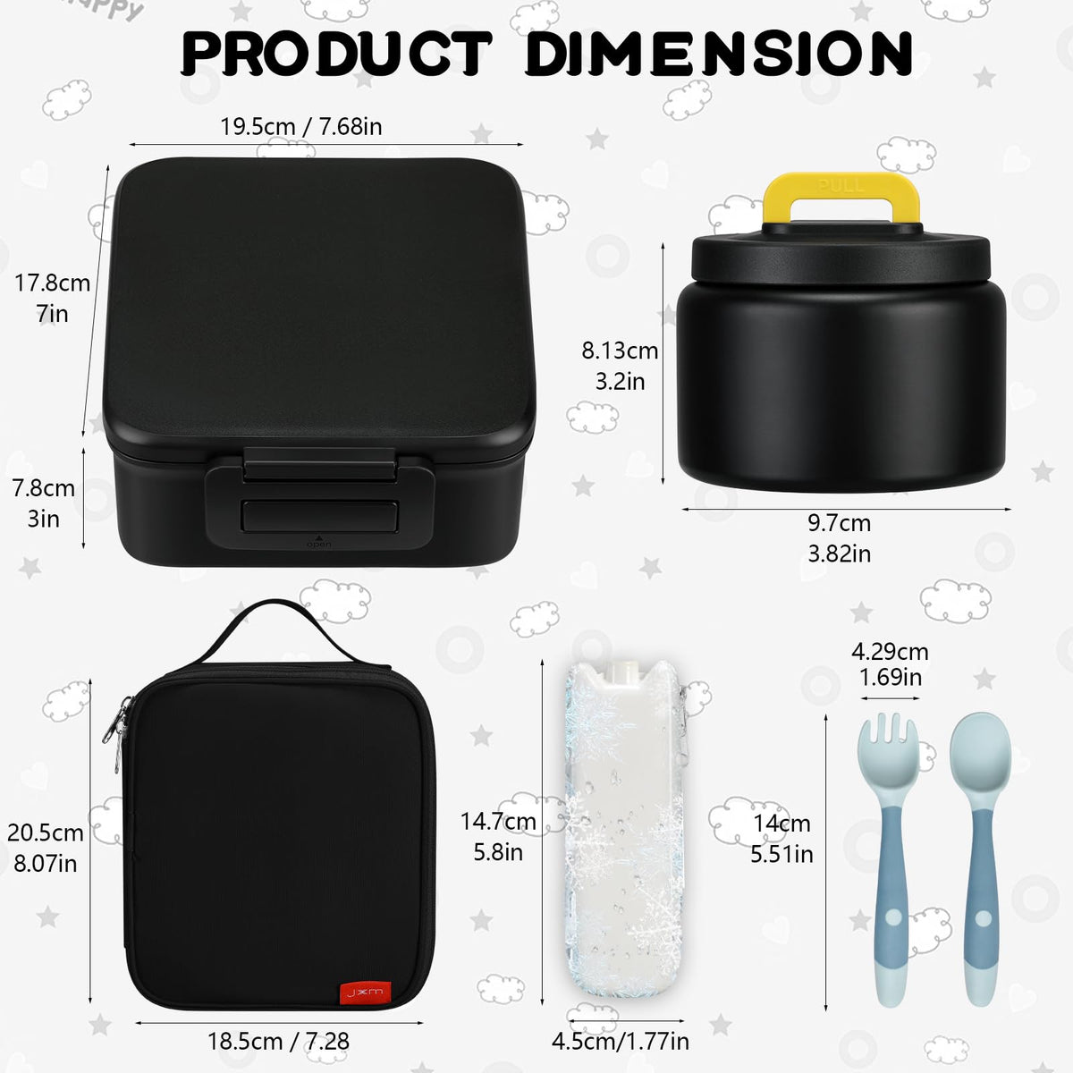 MAISON HUIS Kids Bento Lunch Box Set With 8oz Soup Thermo, Leakproof Lunch Containers with 5 Compartment, Thermo Hot Food Jar and Insulated Lunch Bag, BPA Free,Travel, School -Black (Astronaut)