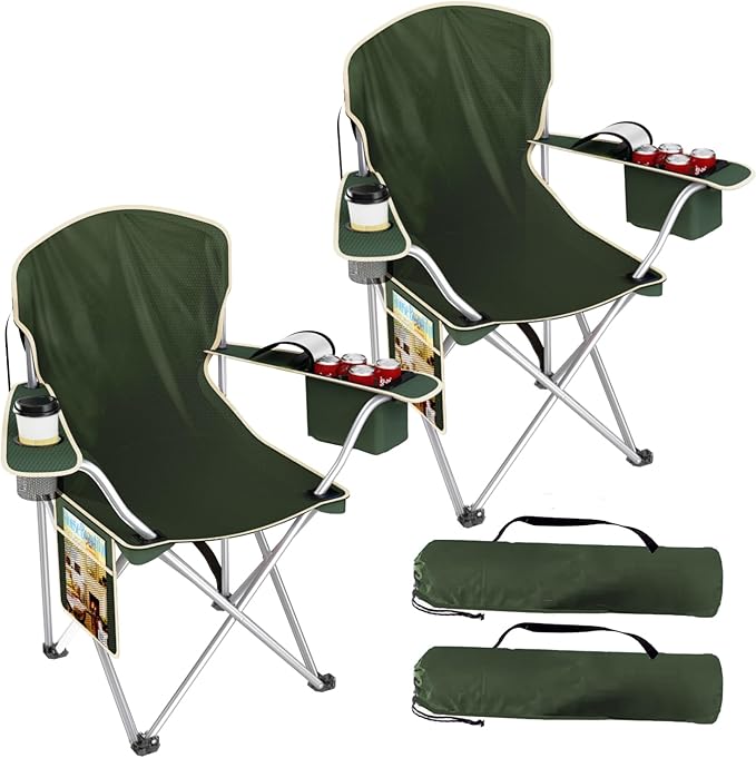 VTOY Folding Camping Chairs Durable 600D Oxford, Portable Outdoor Chair with Cooler Pouch, Cup Holder & Storage Pocket for...